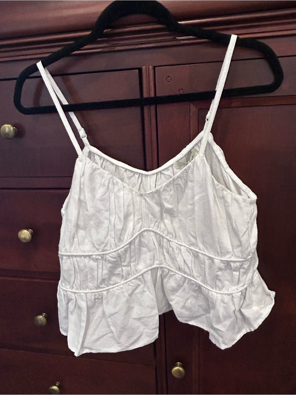 Women's White Ruffled Tiered Camisole with Adjustable Straps
